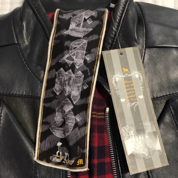 L.A.M.B. Leather Military/ Moto Jacket dark Navy - Picture 2 of 8